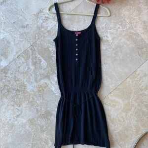 Charlotte Tarantola Black Knit Spaghetti Strap Dress w/ buttons and waist tie M
